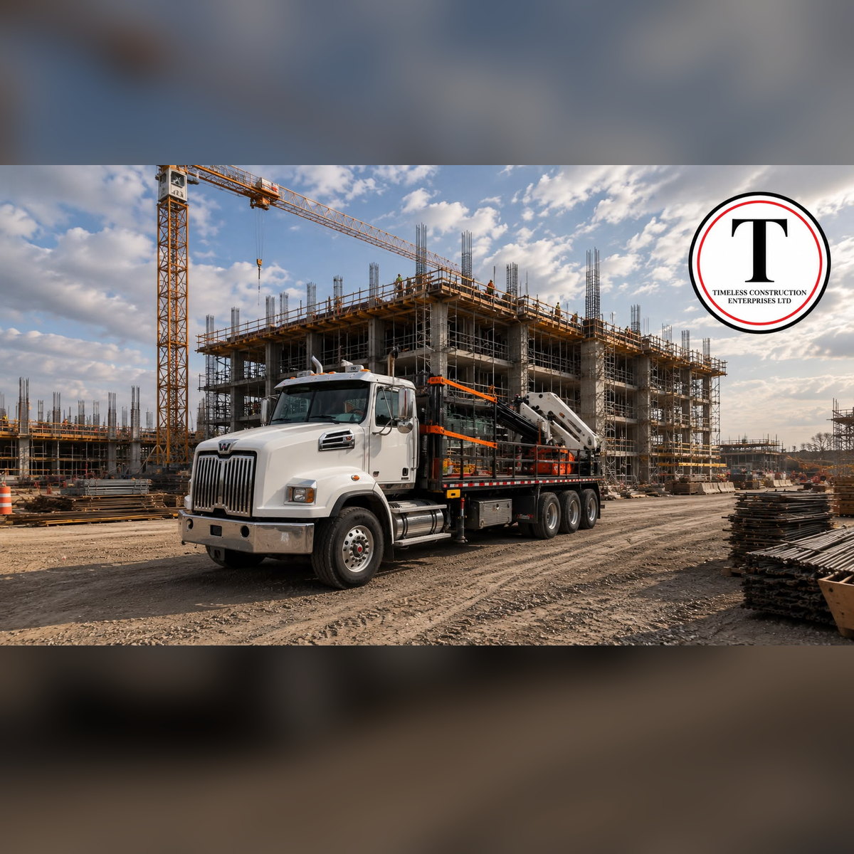 Timeless crane truck carrying formwork materials