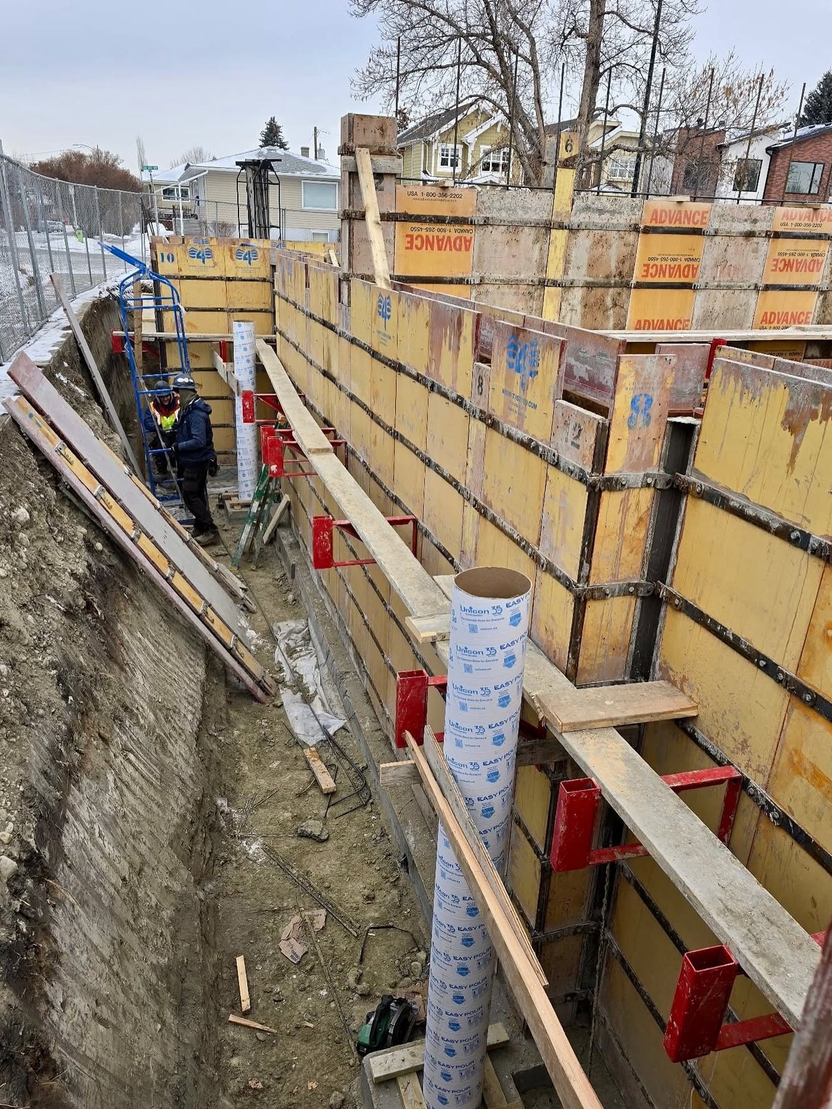 Concrete wall formwork installed on site